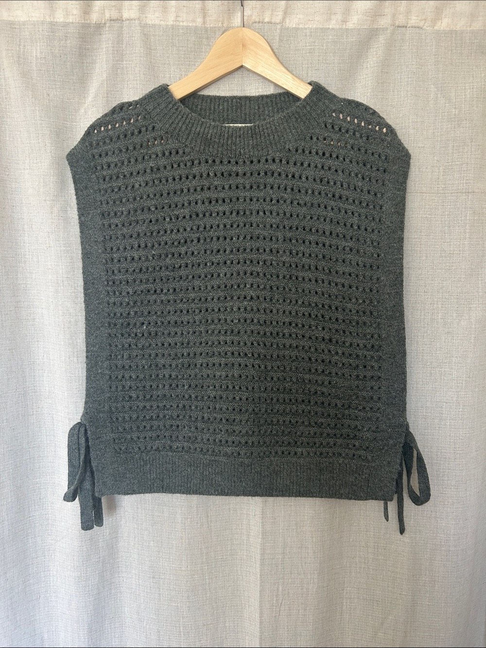 NWOT Max Studio London Charcoal Open-Knit Side-Tie Sweater Vest